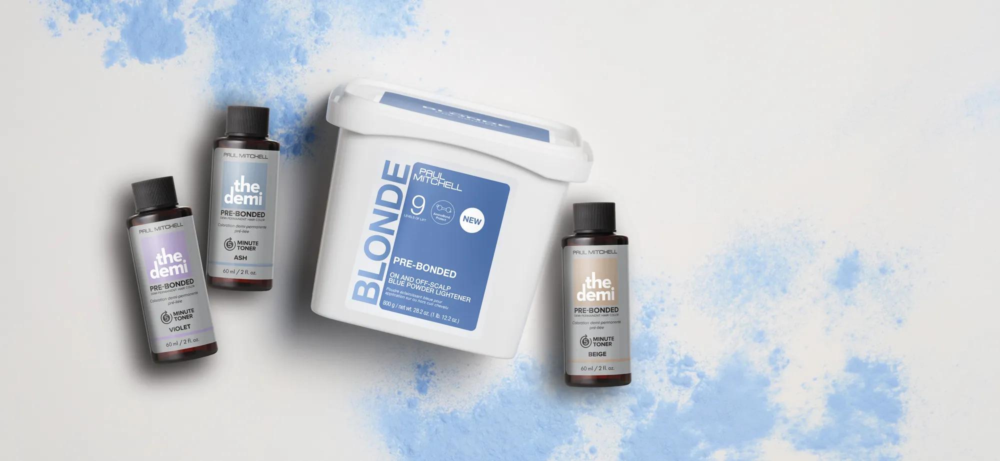 image of paul mitchell blonde pre-bonded lightener and the demi pre-bonded 5 minute toners