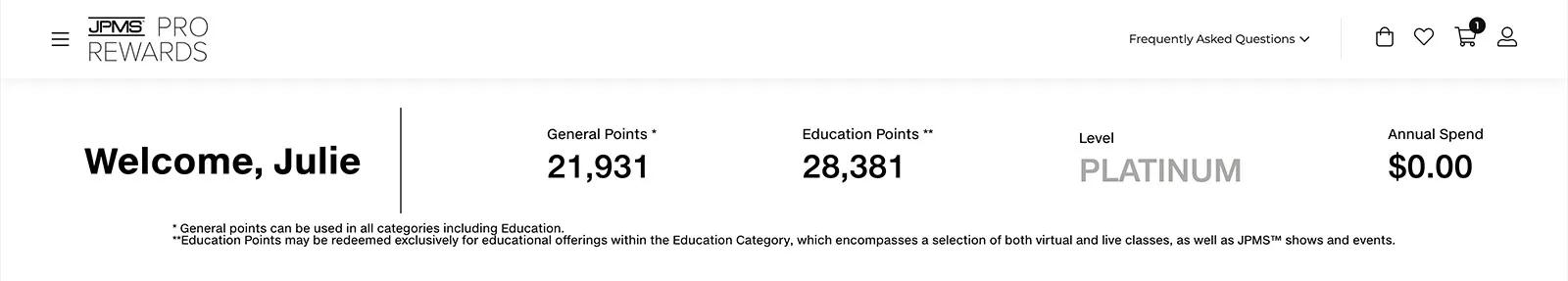 image of the Pro Rewards user header