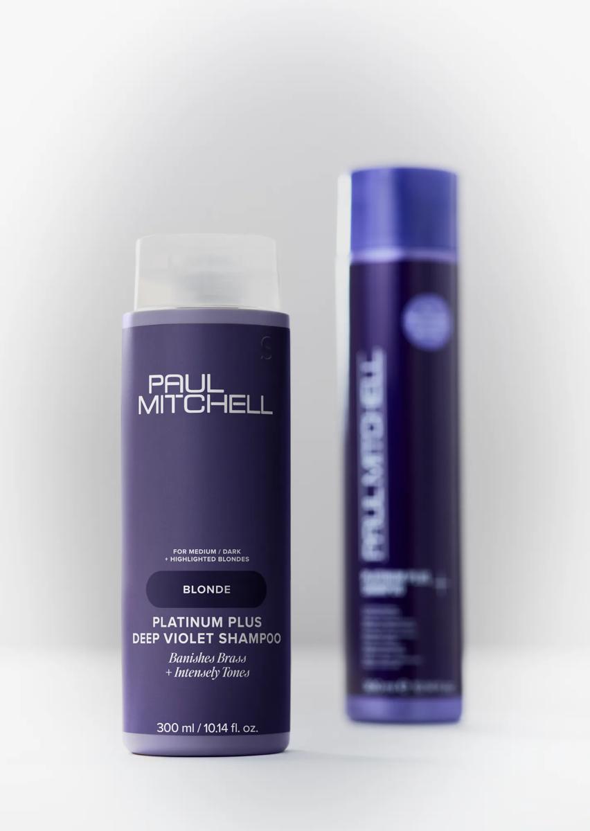 artistic image of a bottle of Platinum Plus Deep Violet Shampoo